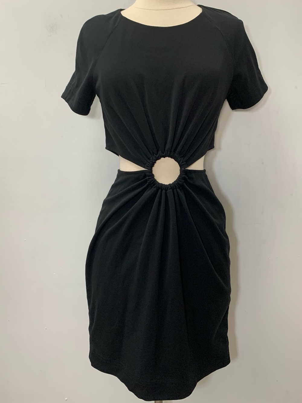 & Other Stories Black Mini Dress with Front Ring Cutout Size 6 70s vibes y2k